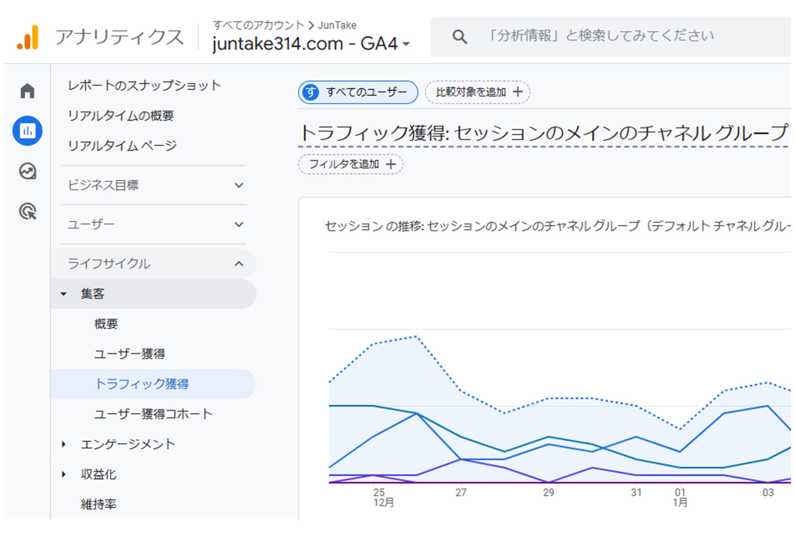 手順1）「トラフィック獲得」の画面を表示させる