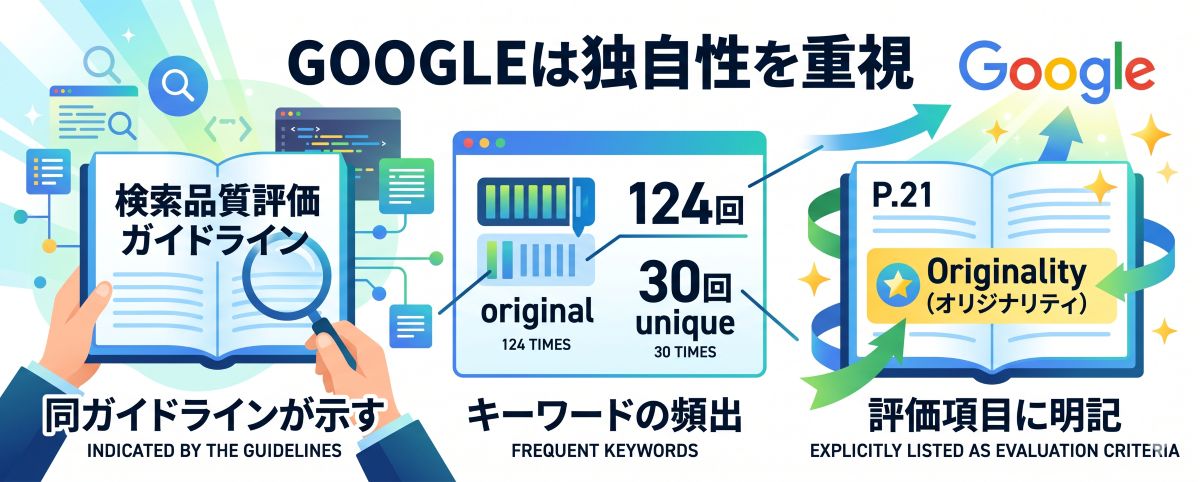 Googleは独自性を重視していることを示すイメージ図解