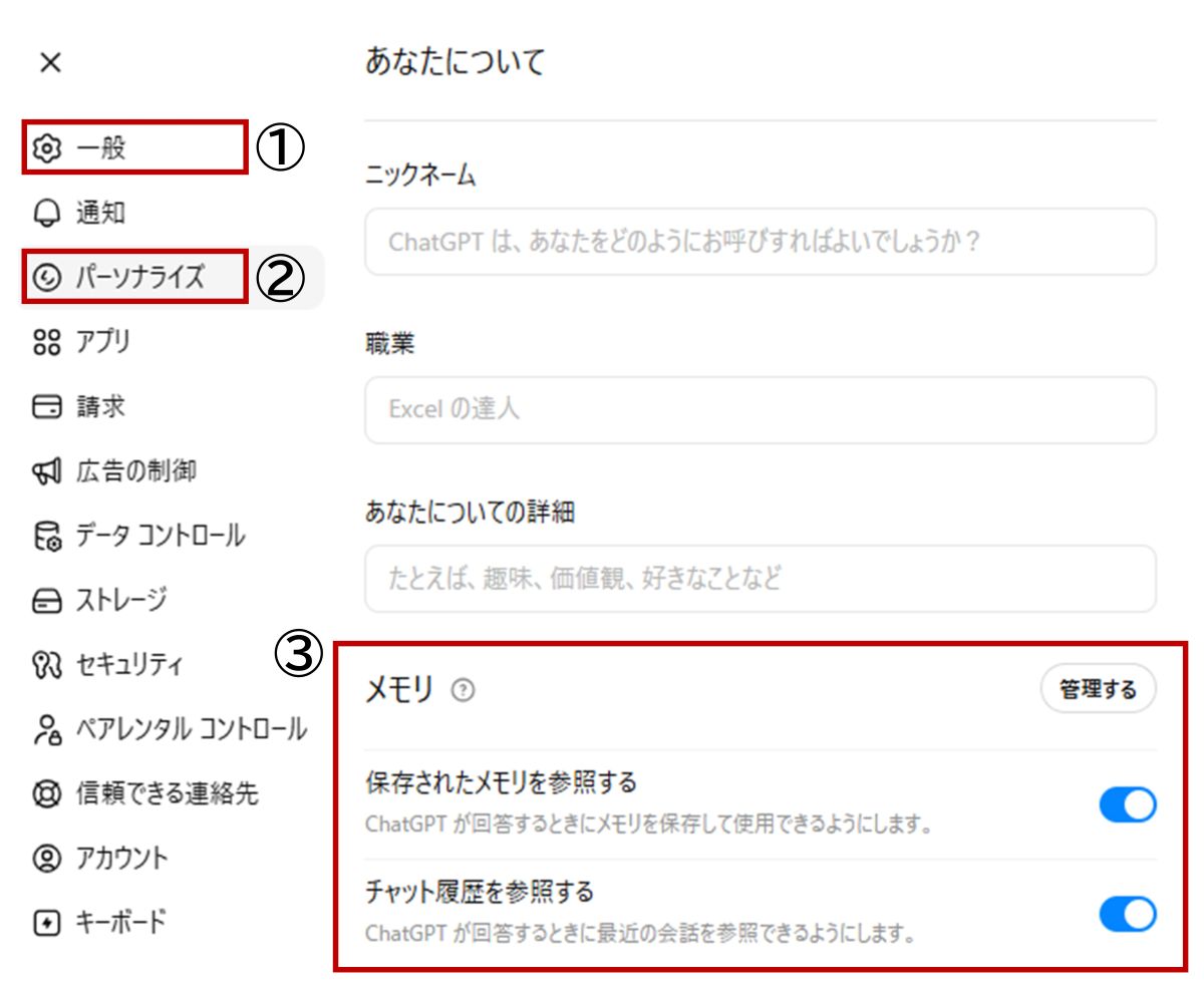 ChatGPTのパーソナライズ画面